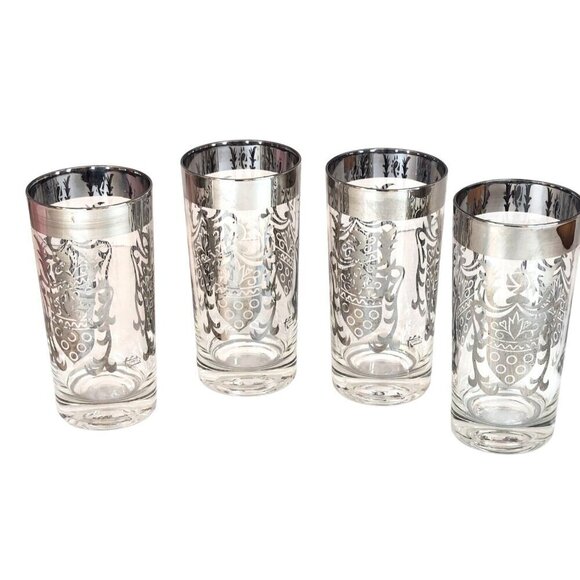 Vintage Kimiko Bar Glasses Silver Guardian Shield Coat Of Arms Tall Tumblers HIg - Picture 3 of 16